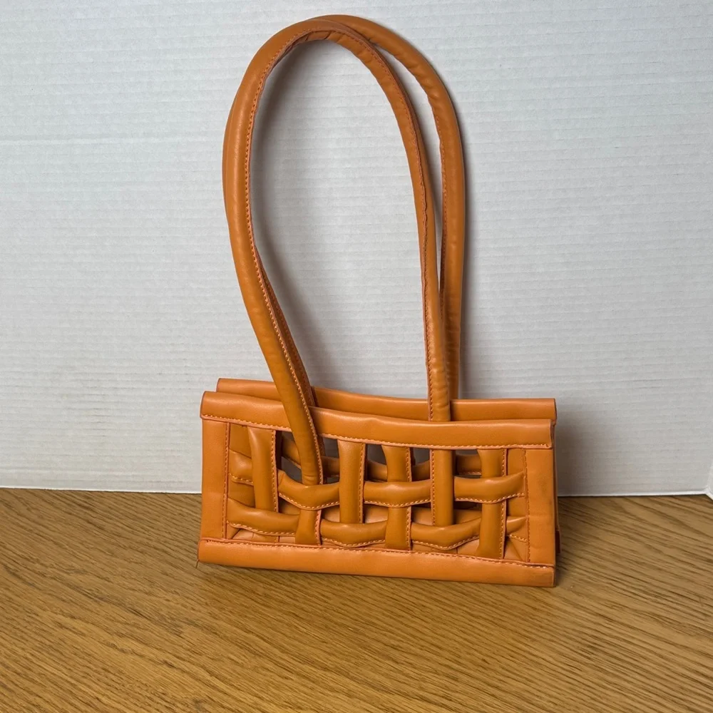 EDRA by EDRA Vegan Leather Orange Woven Mini Handbag Limited Edition Designer‎
